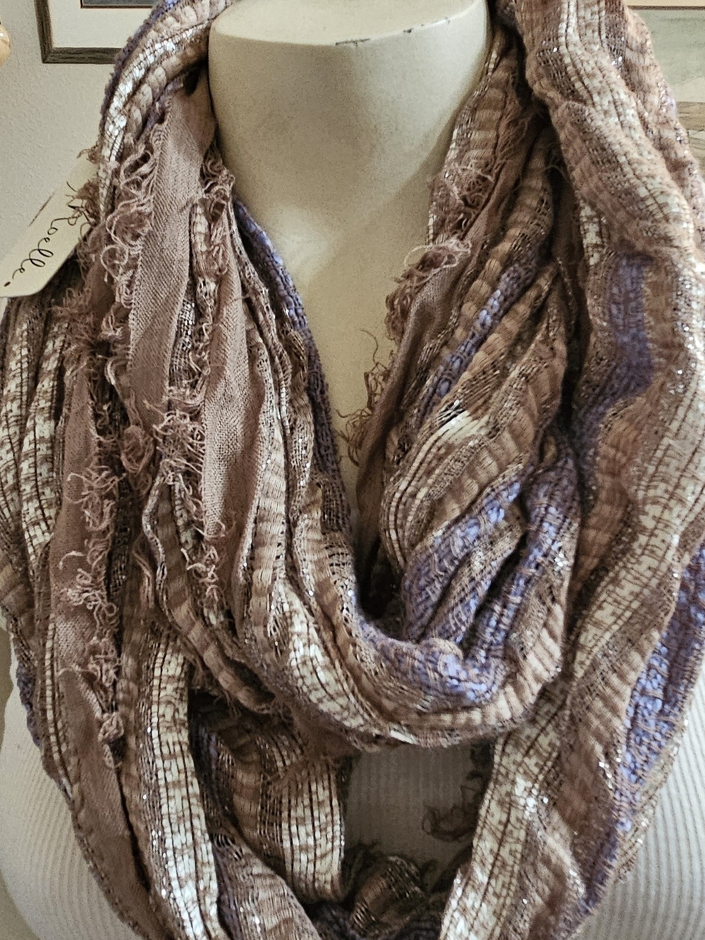 Simply Noelle Layered Mocha Periwinkle Blue Infiniti Scarf